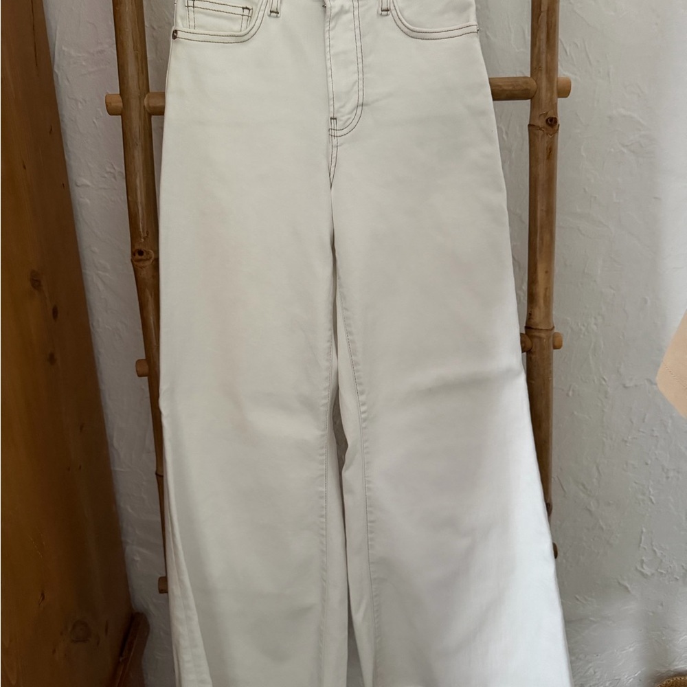 Frame Denim Women's Cream Le Palazzo Crop Jeans, Raw hem.